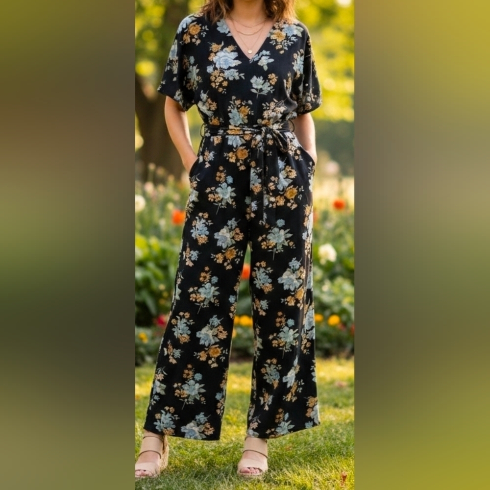 American Eagle Floral Jumpsuit with Pockets XS